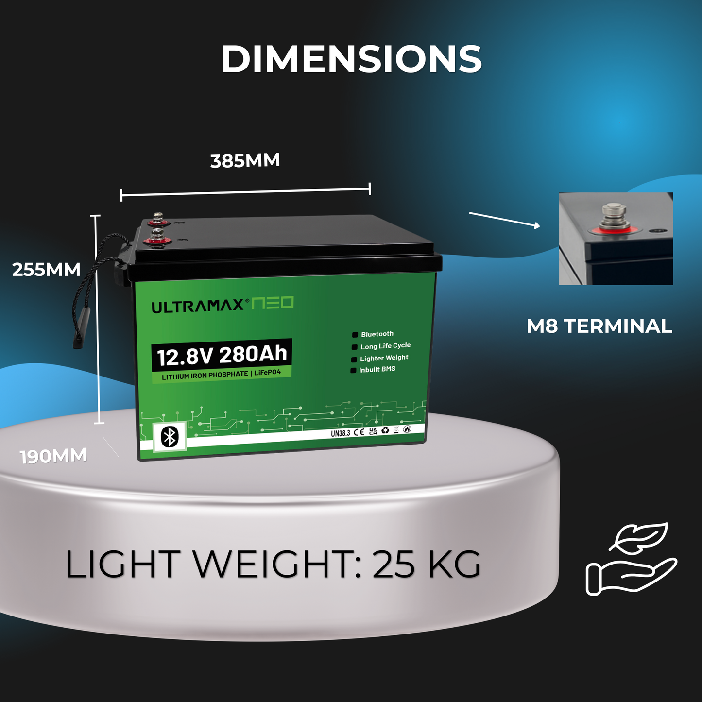 ULTRAMAX Neo 12V 280ah Lithium Battery (LiFePO4) with Bluetooth