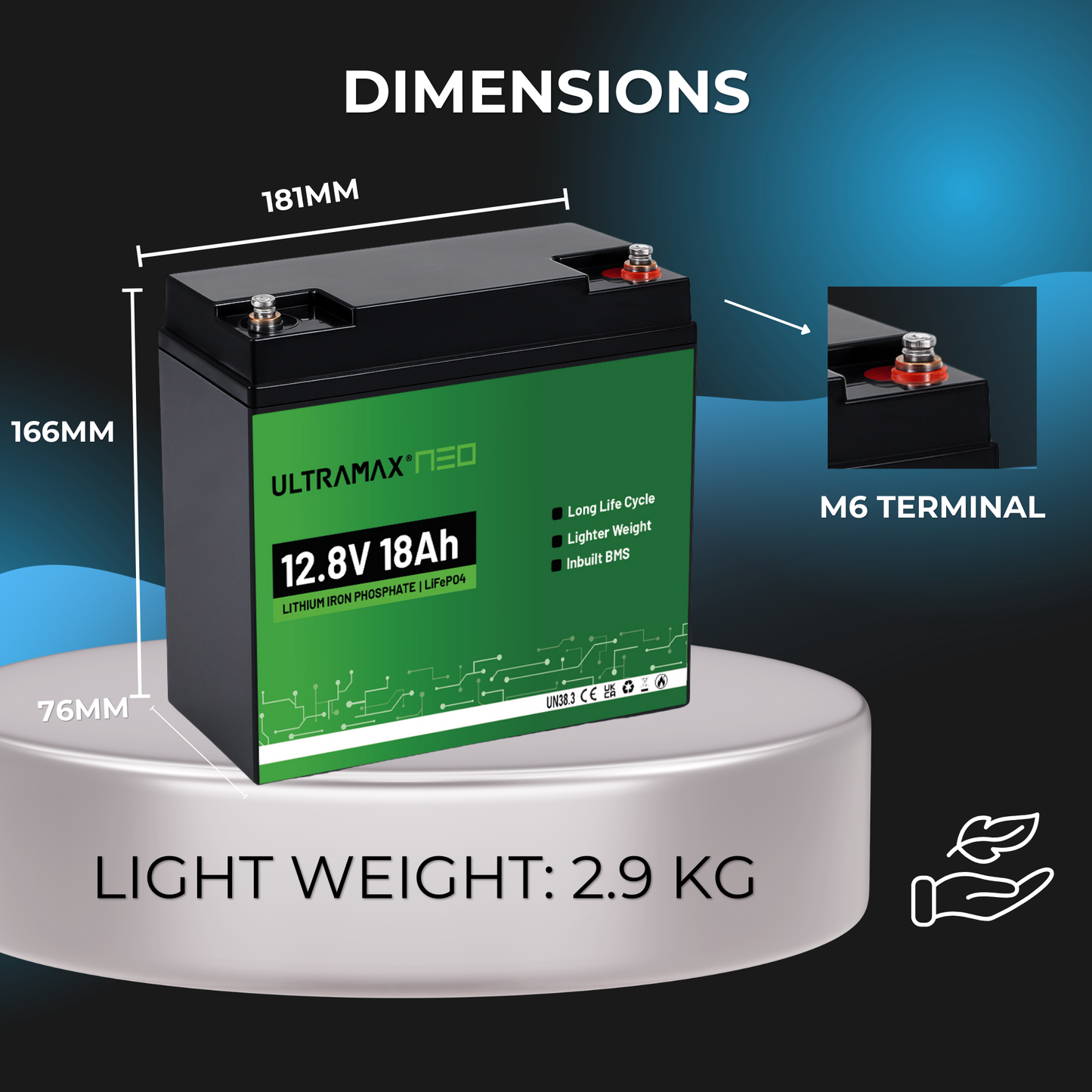 ULTRAMAX Neo 12V 18Ah Lithium Battery (LiFePO4)