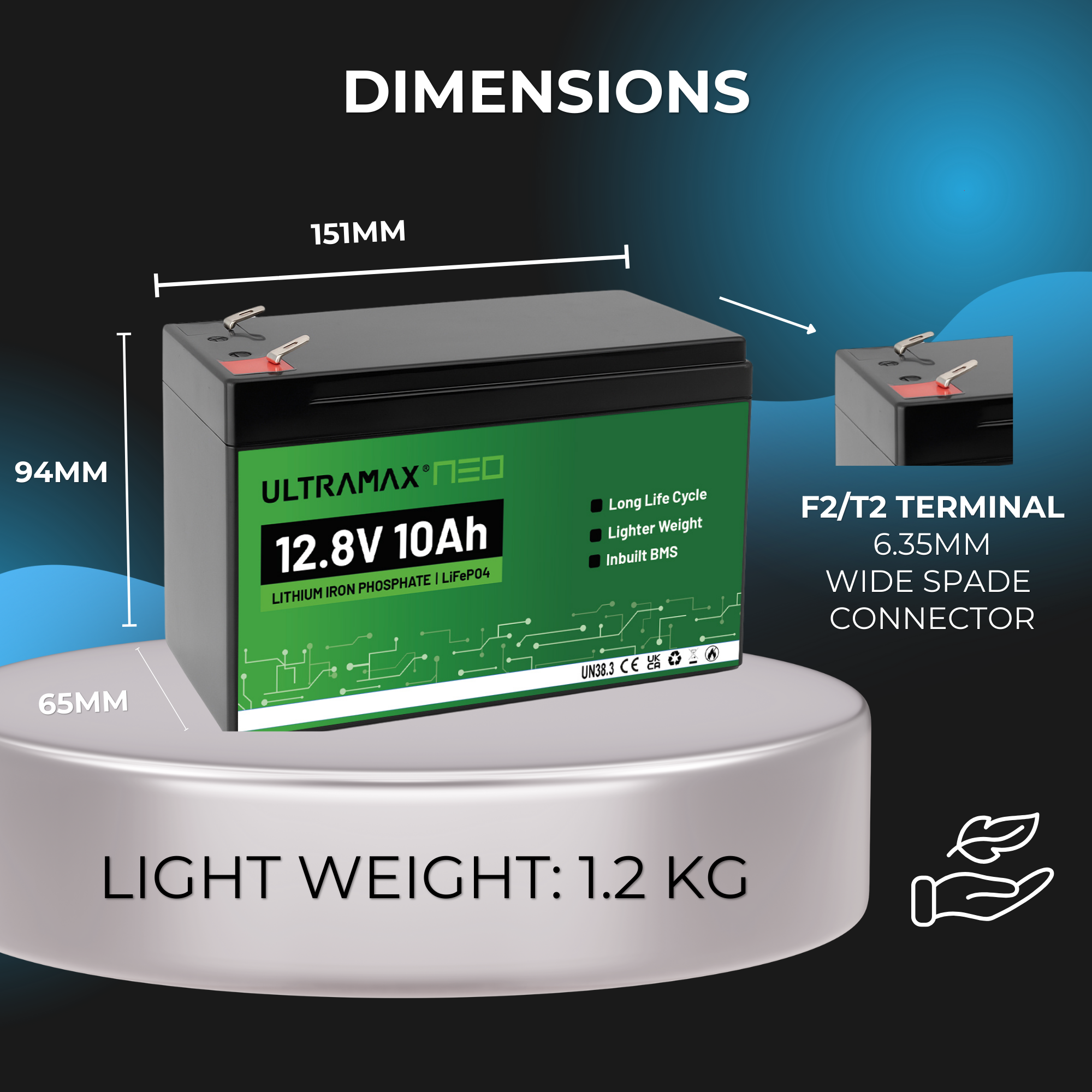 ULTRAMAX Neo 12V 10Ah Lithium Battery (LiFePO4)