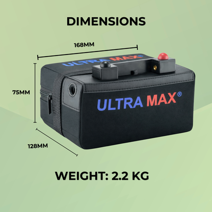 Ultramax Lithium-Golftrolley-Batterie für 18-27 Löcher, 12 V, 18 Ah