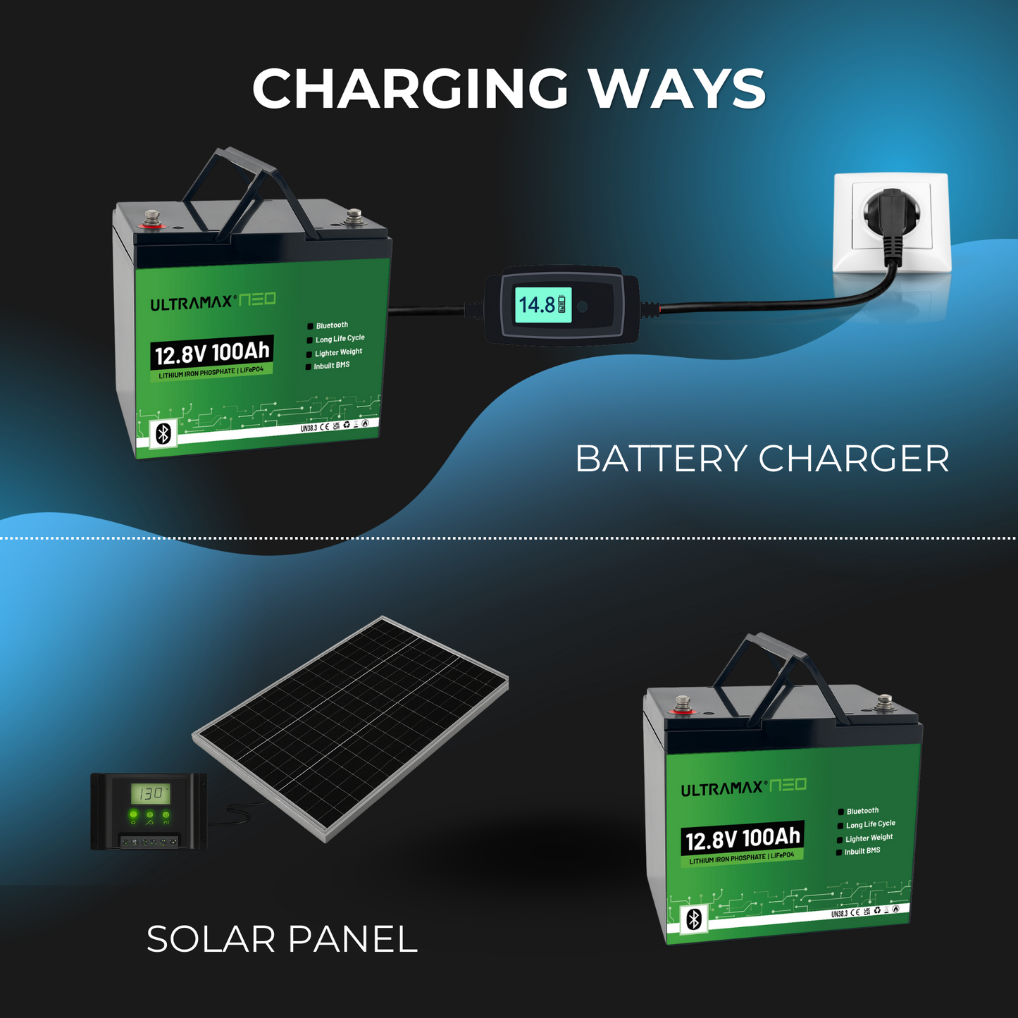 ULTRAMAX Neo 12V 100Ah Lithium Battery (LiFePO4) with Bluetooth