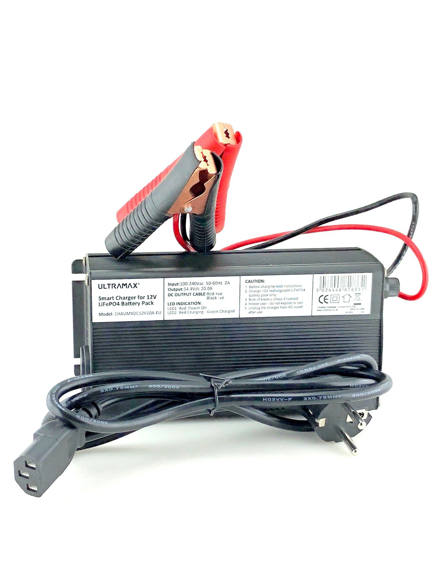UltraMax 12V 20Ah LiFePO4 Battery Charger (EU)