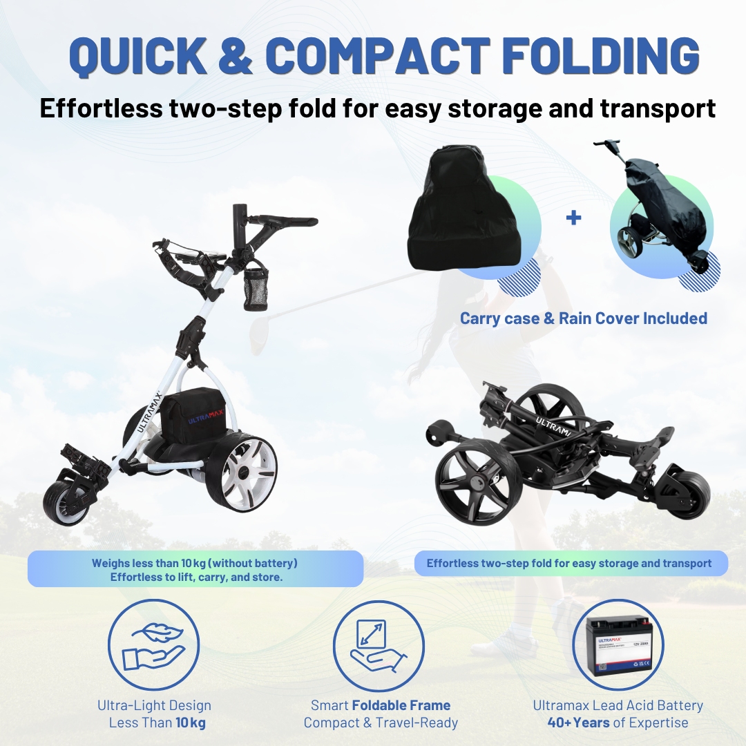 Ultramax Elektro-Golftrolley mit Bleiakku & Ladegerät | 18-Loch | 100 £ kostenloses Zubehör