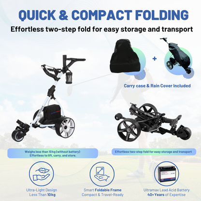 Ultramax Elektro-Golftrolley mit Bleiakku & Ladegerät | 18-Loch | 100 £ kostenloses Zubehör