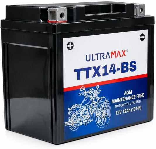 UltraMax 12V 12Ah YTX14-BS Motorradbatterie Ersatz (TTX14-BS)