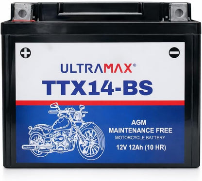 UltraMax 12V 12Ah YTX14-BS Motorradbatterie Ersatz (TTX14-BS)