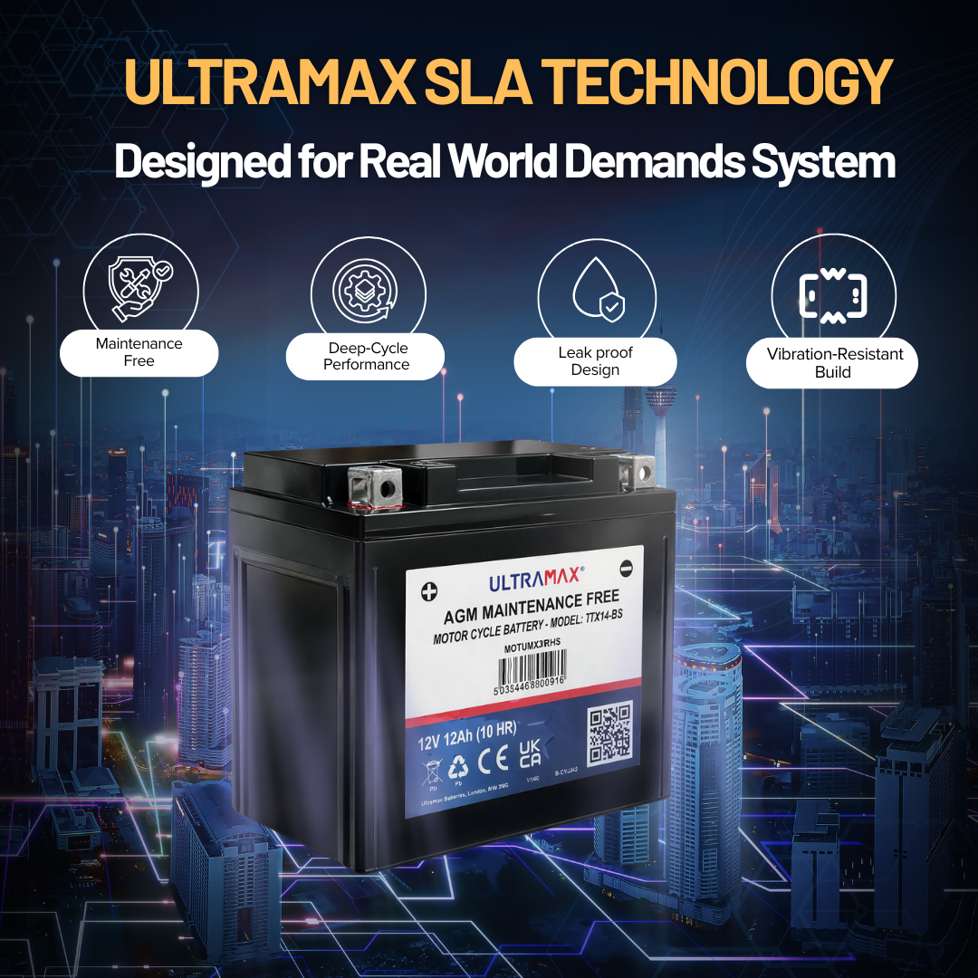 UltraMax 12V 12Ah YTX14-BS Motorradbatterie Ersatz (TTX14-BS)