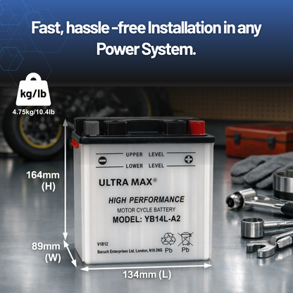 UltraMax 12V 14Ah YB14L-A2 versiegelte AGM Motorradbatterie