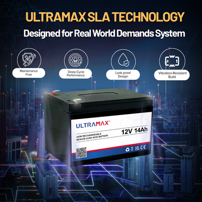 UltraMax 12V 14Ah, NP14-12 Sealed Lead Acid Battery