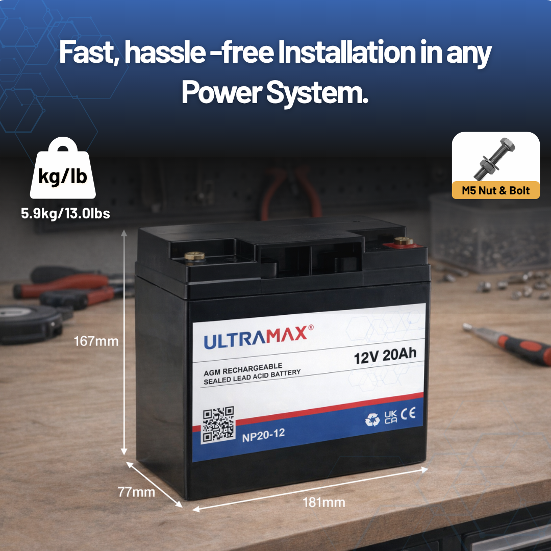 UltraMax 12V 20Ah, NP20-12 Sealed Lead Acid Battery