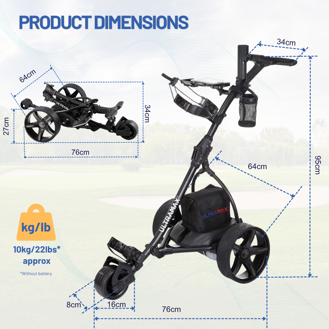 Ultramax Electric Golf Trolley with Lithium Battery & Charger | 27 Hole | £100 Free Accessories