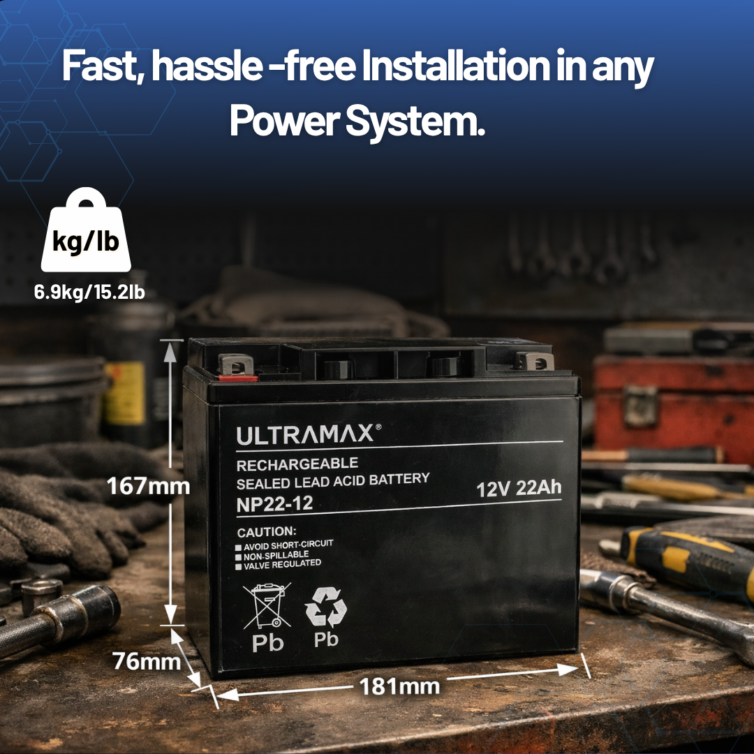 UltraMax 12V 22Ah, NP22-12 Sealed Lead Acid Battery