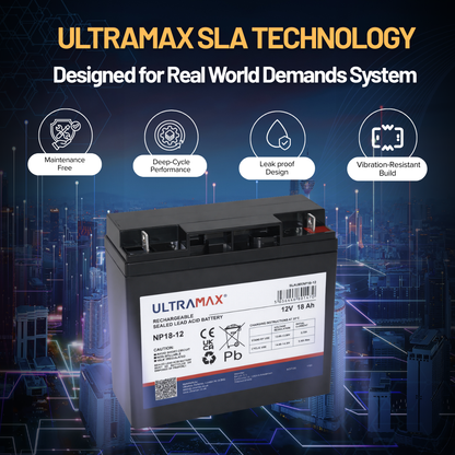 UltraMax 12V 18Ah, NP18-12 Sealed Lead Acid Battery